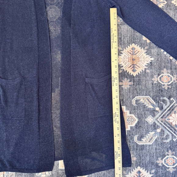 J. Jill Linen Blend Open Front Long Cardigan Navy Blue Pockets Womens Size Large - Picture 9 of 12